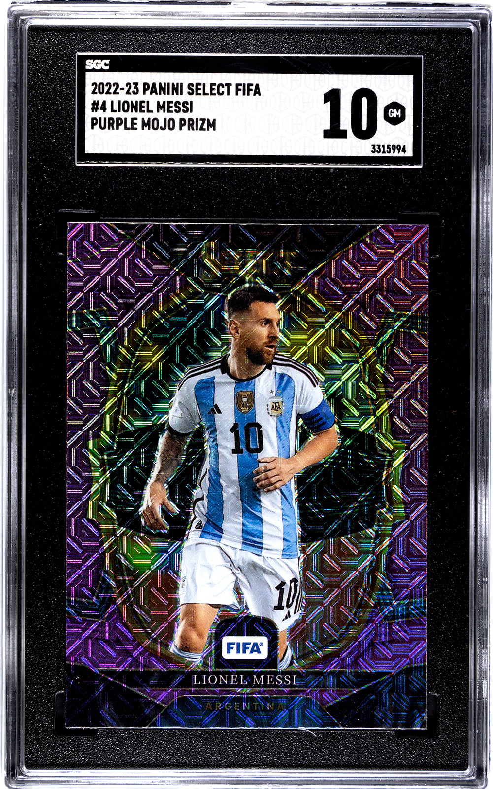 2022-23 Panini Select FIFA #4 Lionel Messi Purple Mojo Prizm SGC