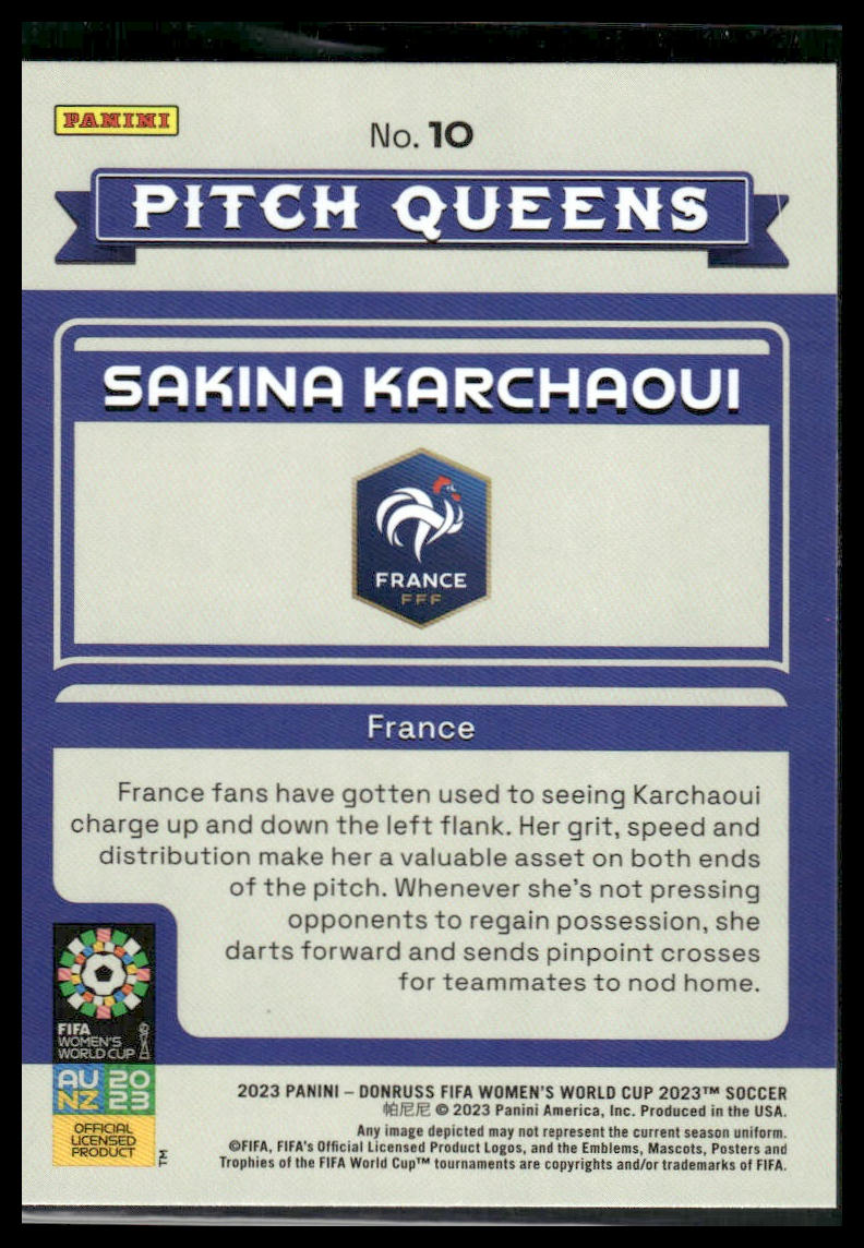 2023 Donruss FIFA Women's World Cup #10 Sakina Karchaoui Pitch Queens Rookie