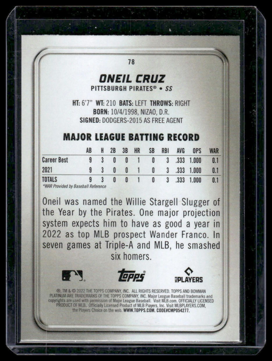 2022 Bowman Platinum #78 Oneil Cruz Rookie