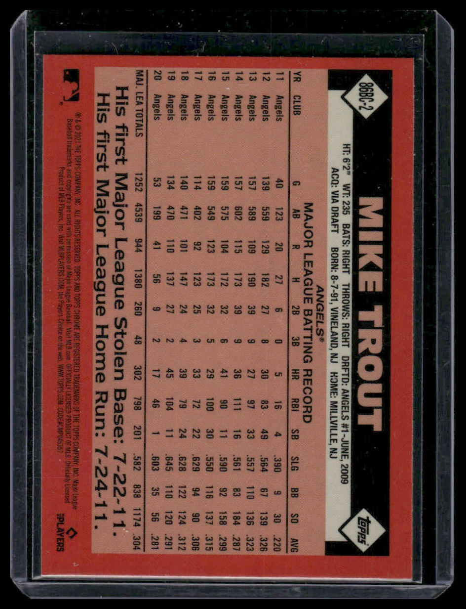 2021 Topps Chrome #86BC-2 Mike Trout 1986 Topps Baseball Refractor