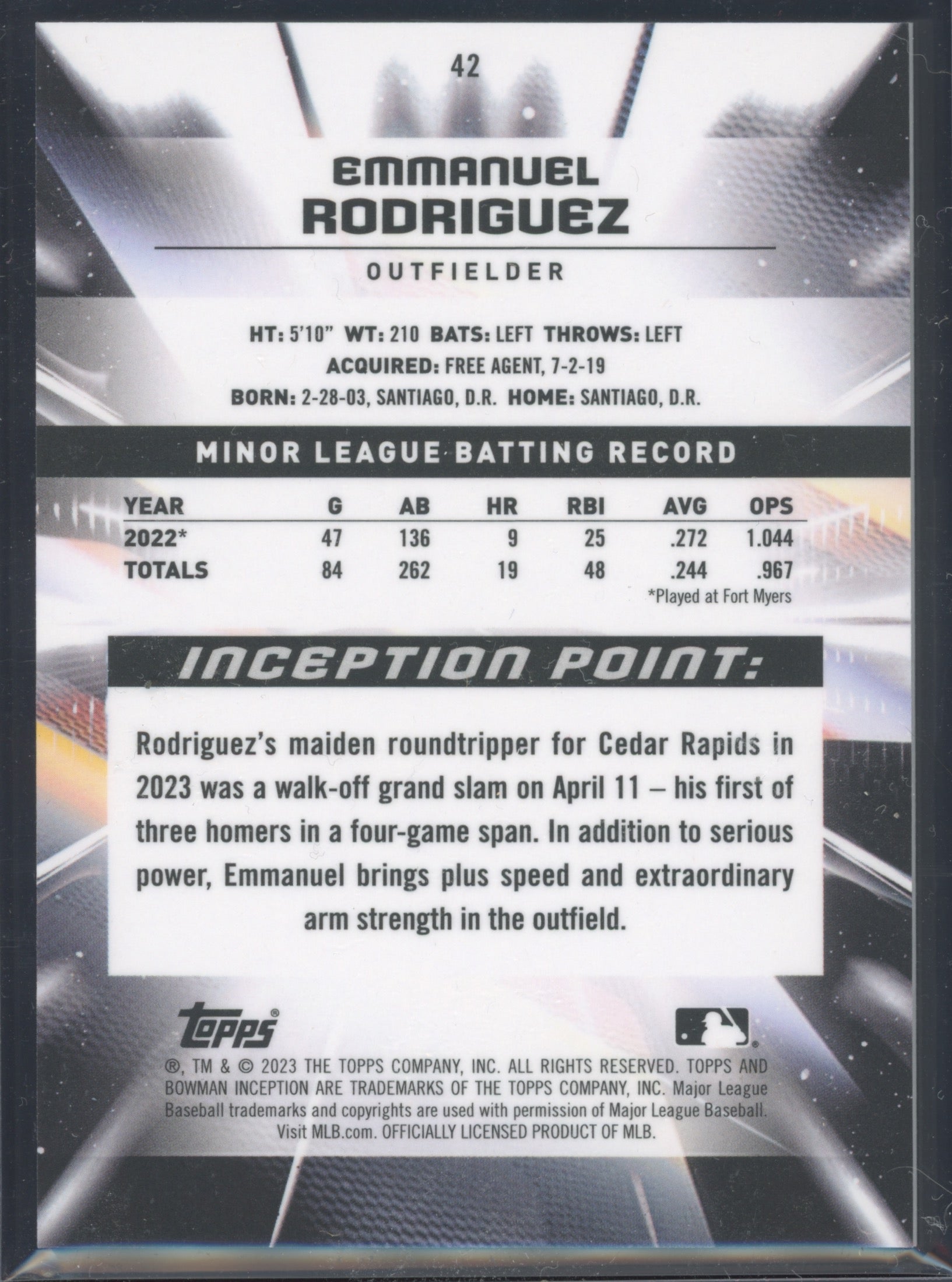 2023 Bowman Inception #42 Emmanuel Rodriguez