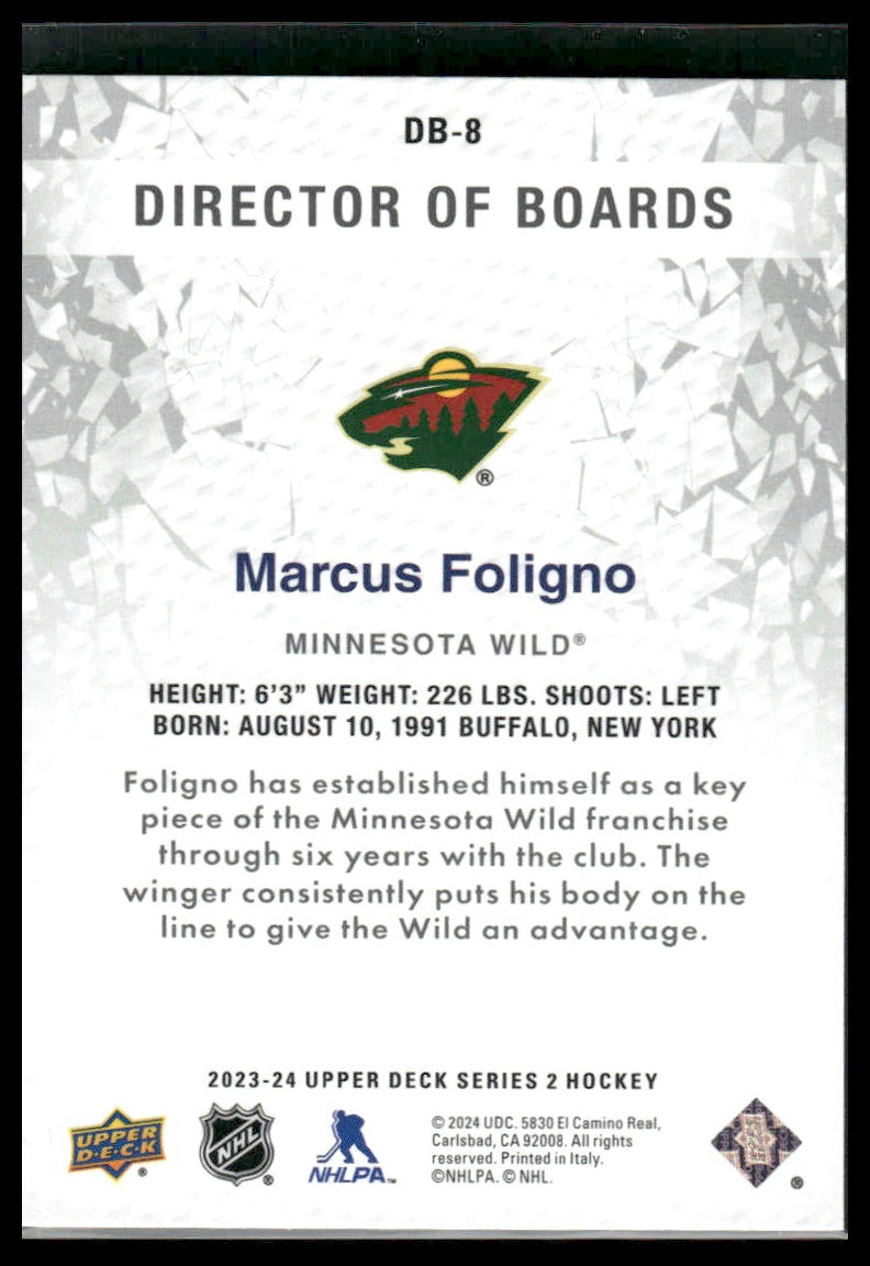 2023 Upper Deck Series 2 #DB-8 Marcus Foligno Director of Boards