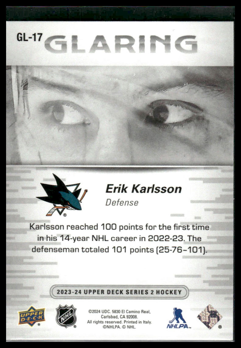 2023 Upper Deck Series 2 #GL-17 Erik Karlsson Glaring