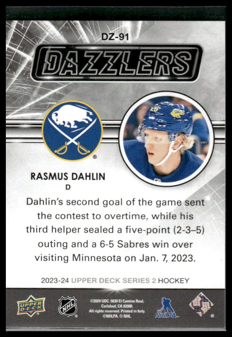 2023 Upper Deck Series 2 #DZ-91 Rasmus Dahlin Dazzlers Pink