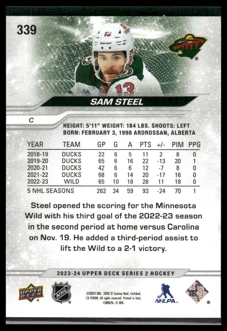 2023 Upper Deck Series 2 #339 Sam Steel Outburst