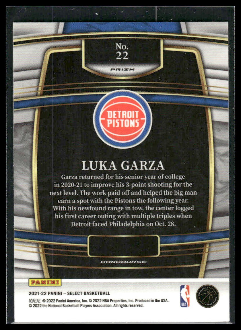 2021 Panini Select #22 Luka Garza Blue Prizm