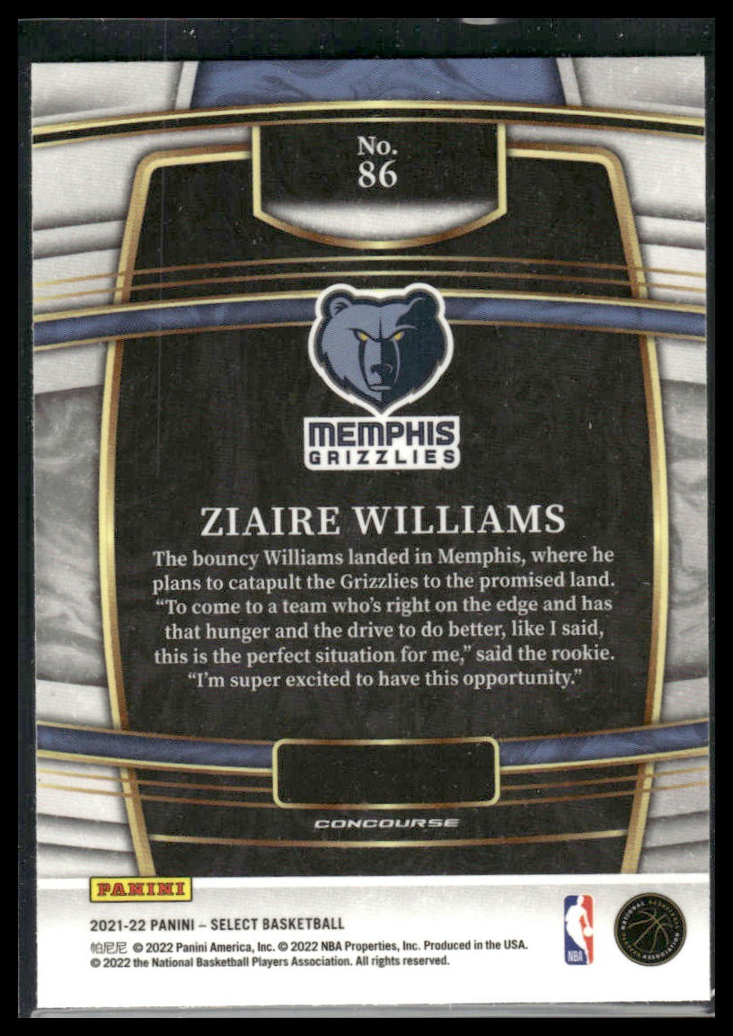 2021 Panini Select #8 Ziaire Williams Blue Rookie