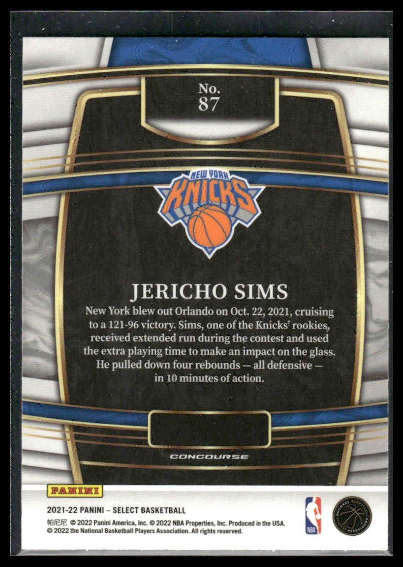 2021 Panini Select #87 Jericho Sims Blue Rookie