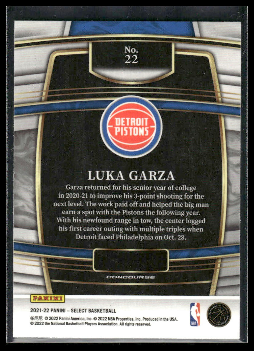 2021 Panini Select #22 Luka Garza Blue Rookie