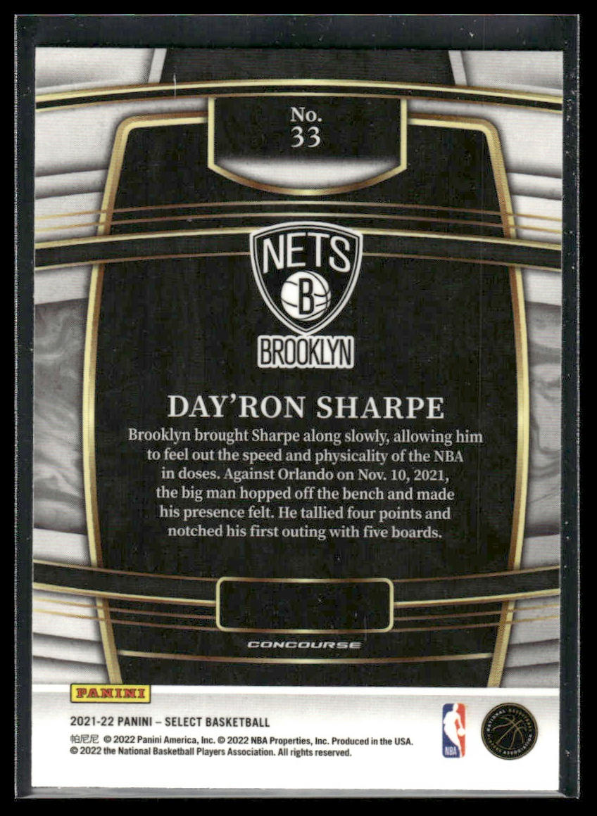 2021 Panini Select #33 Day'Ron Sharpe Blue Rookie