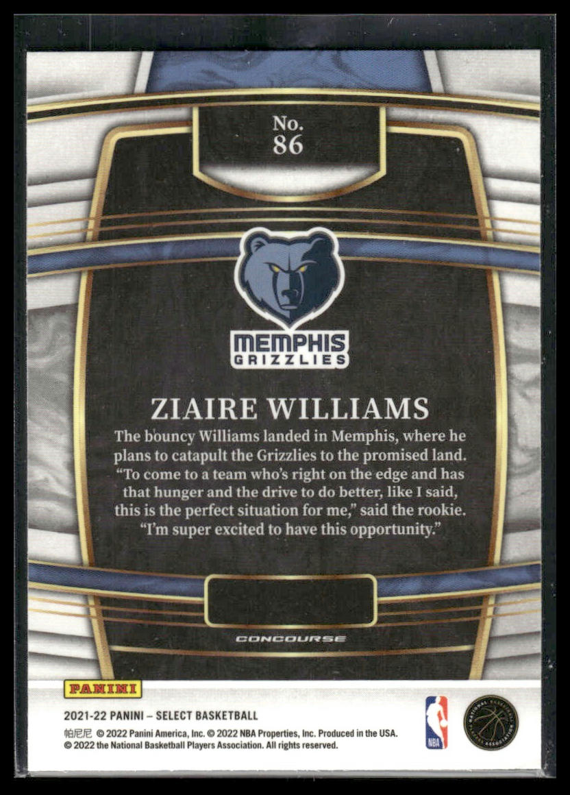 2021 Panini Select #86 Ziaire Williams Blue Rookie