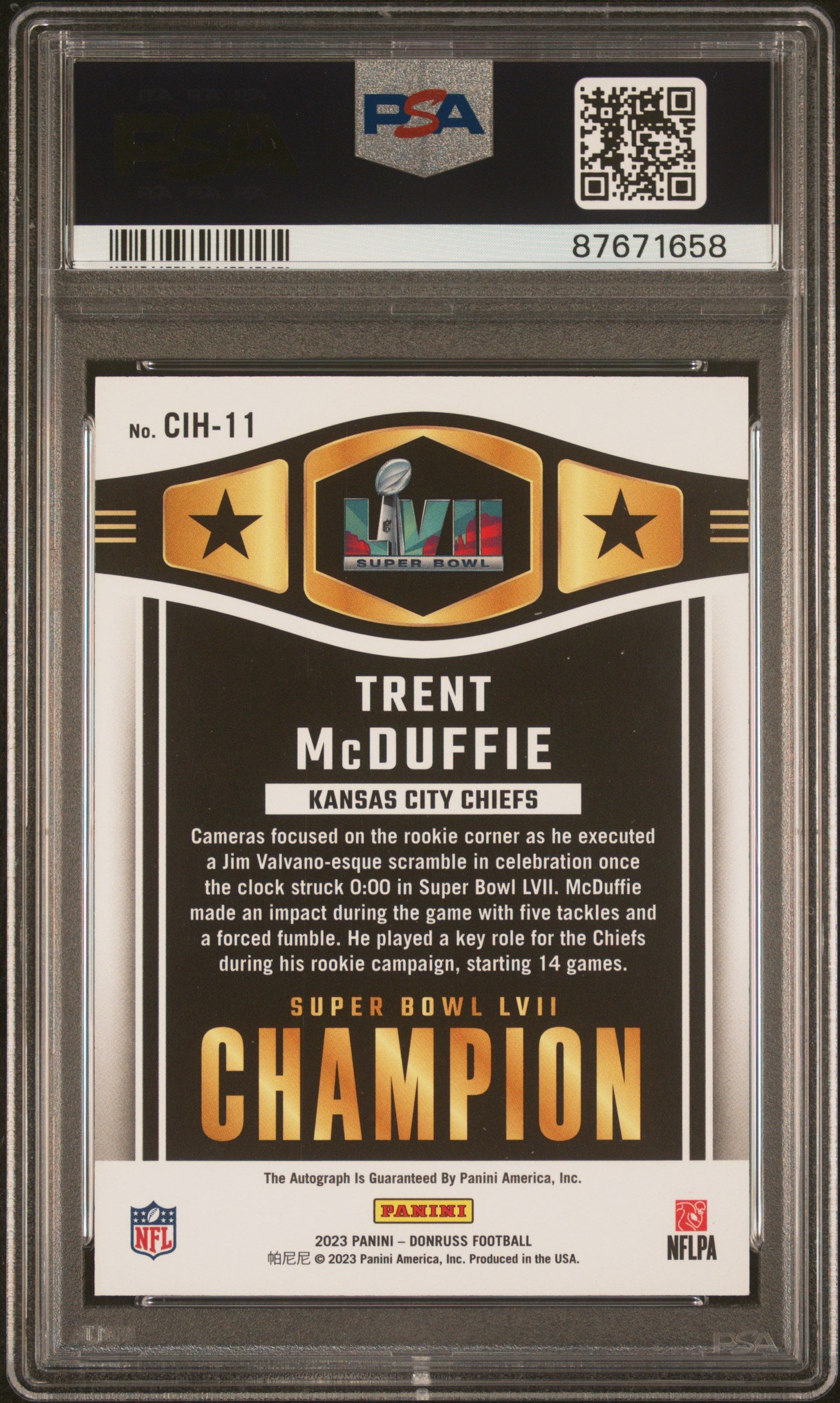 2023 Donruss #CIH-11 Trent Mcduffie Champ Is Here-Auto 298/299 PSA GEM-MT 10