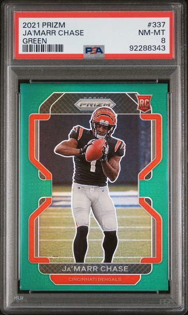 2021 Panini Prizm #337 Ja'Marr Chase Green Prizm Rookie PSA 8