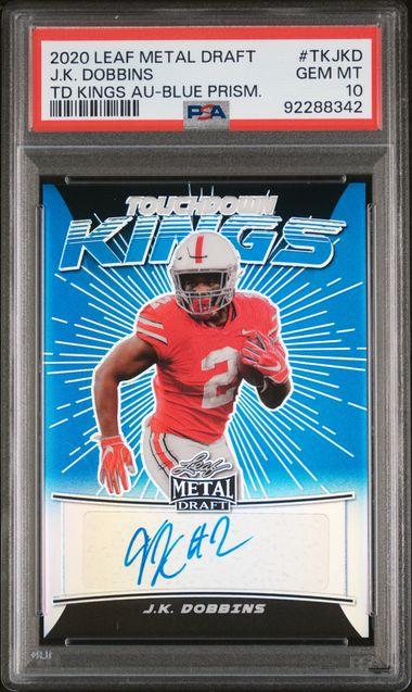 2020 Leaf Metal Draft #TK-JKD J.K. Dobbins Blue Prism Autograph 31/35 PSA 10