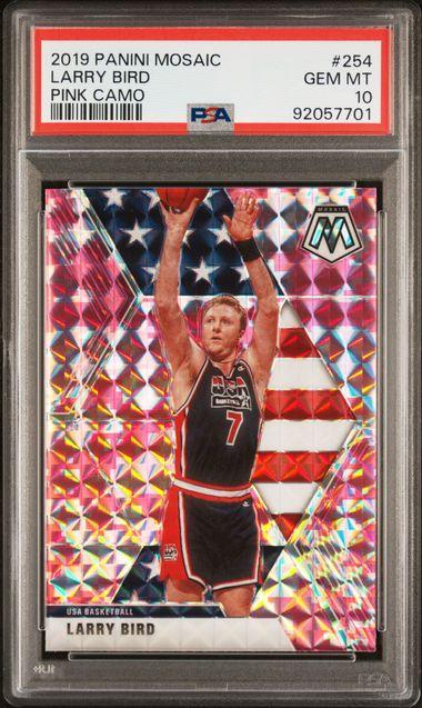 2019 Panini Mosaic #254 Larry Bird Pink Camo Prizm PSA GEM-MT 10