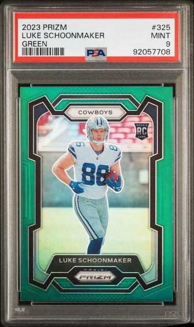 2023 Panini Prizm #325 Luke Schoonmaker Green Prizm Rookie PSA MT 9