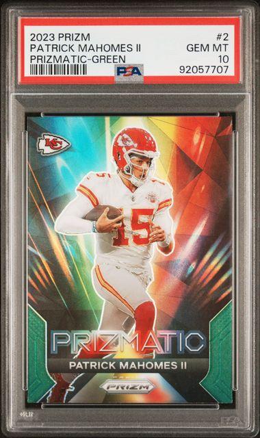 2023 Panini Prizm #2 Patrick Mahomes II Prizmatic Green Prizm PSA GEM-MT 10