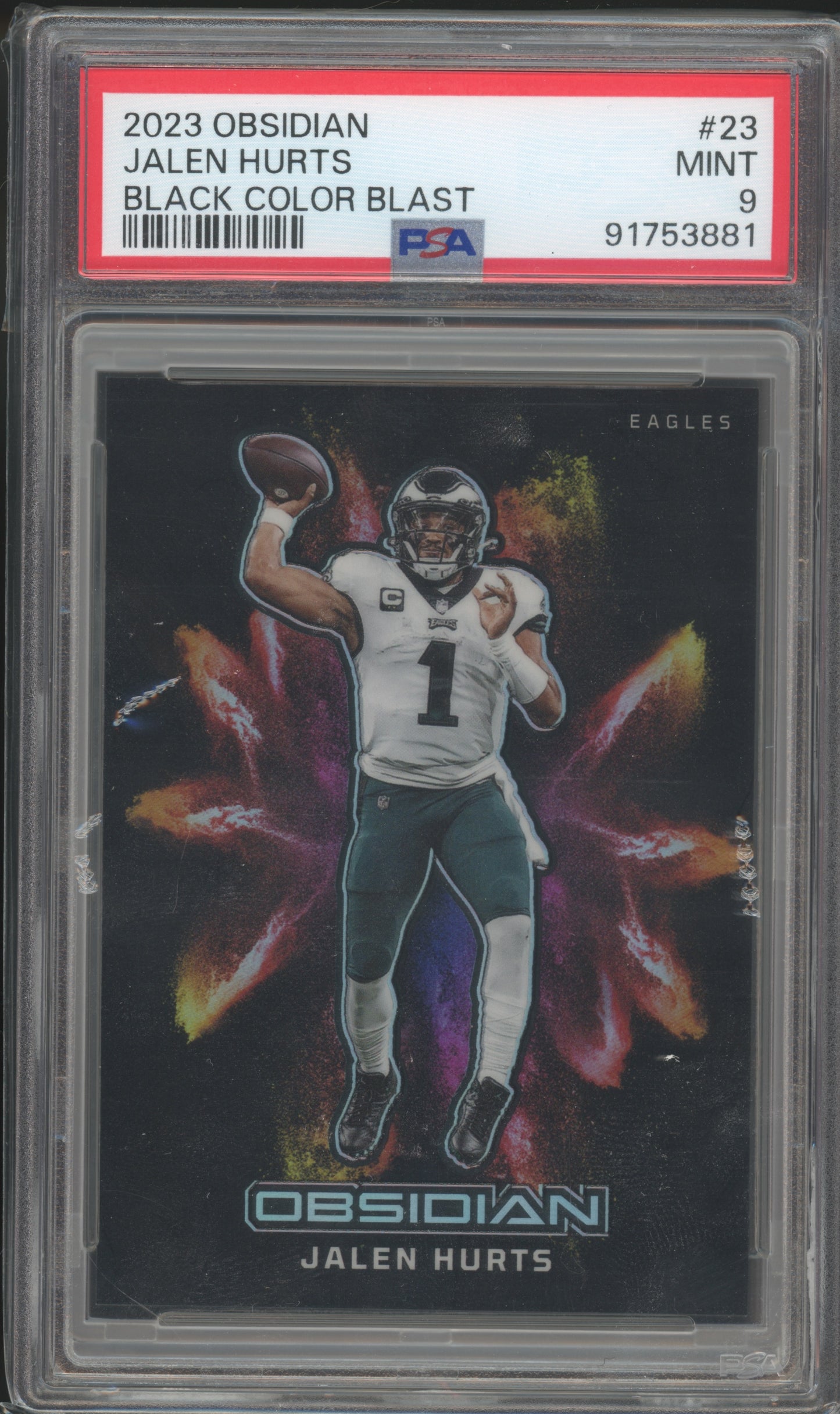 2023 Obsidian #23 Jalen Hurts Black Color Blast PSA 9