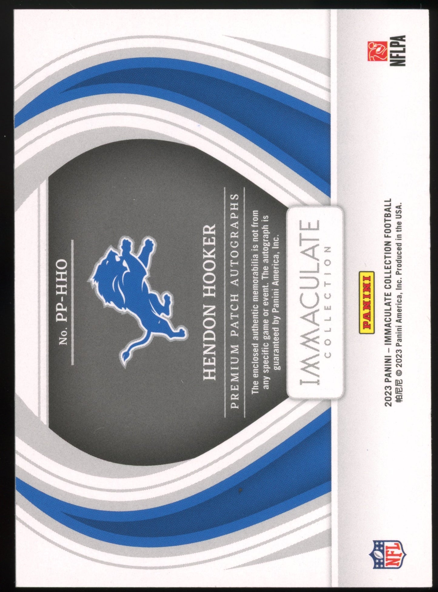 2023 Immaculate Collection #PP-HHO Hendon Hooker Premium Patch Autographs Rookie