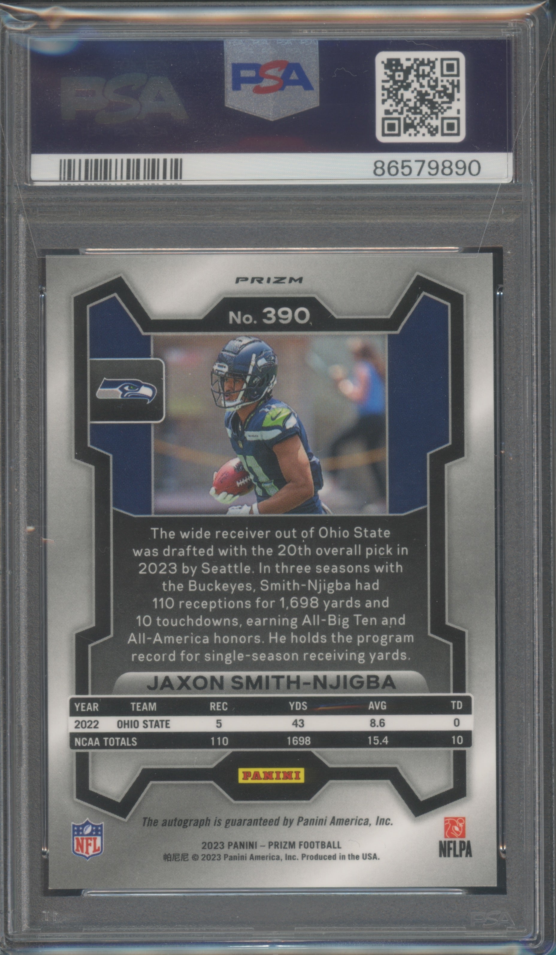 2023 Prizm #390 Jaxon Smith-Njigba Autograph Silver Prizm Rookie PSA 10