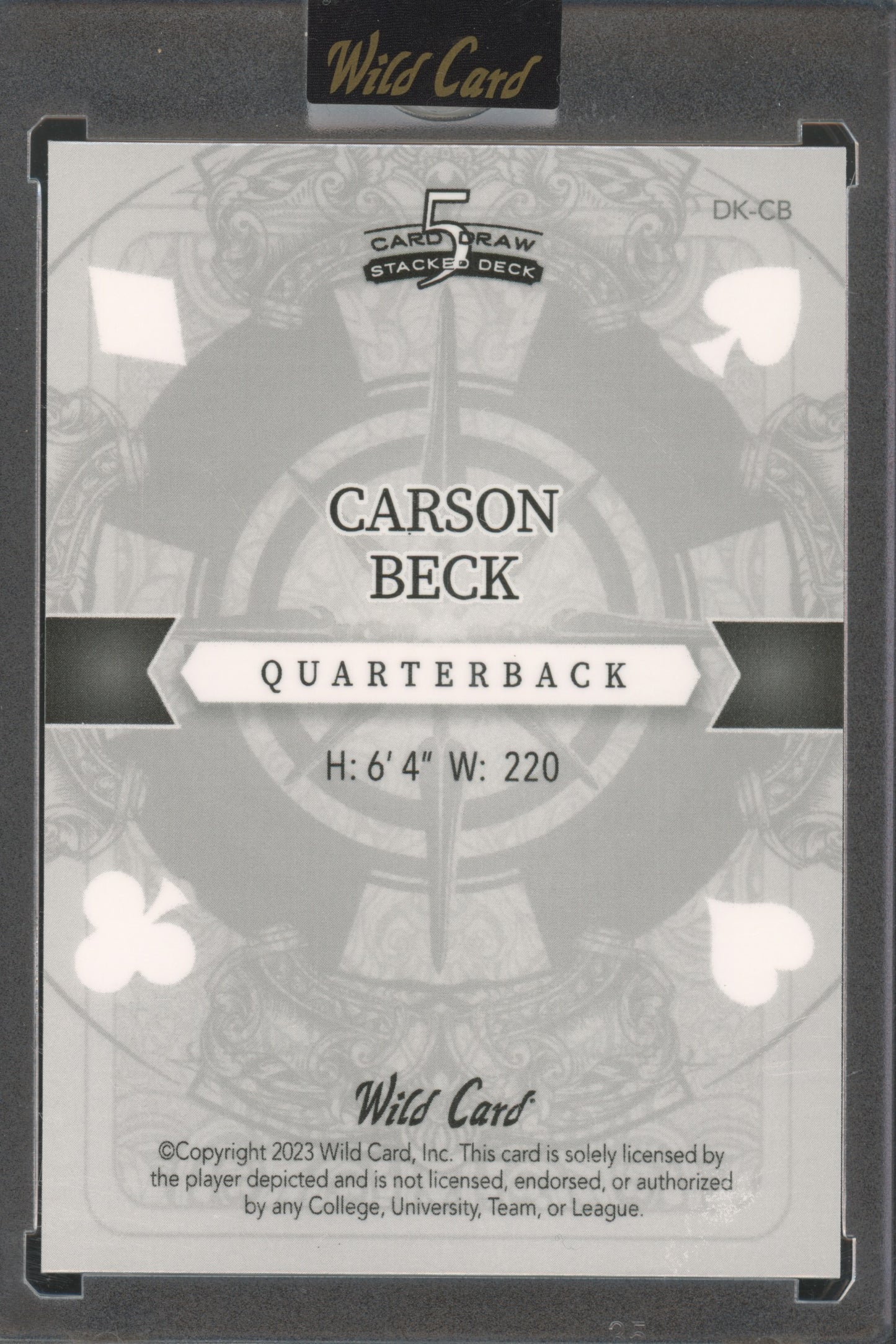 2023 5 Card Draw #DK-CB Carson Beck 1/1 Rookie Stacked Deck Rainbow