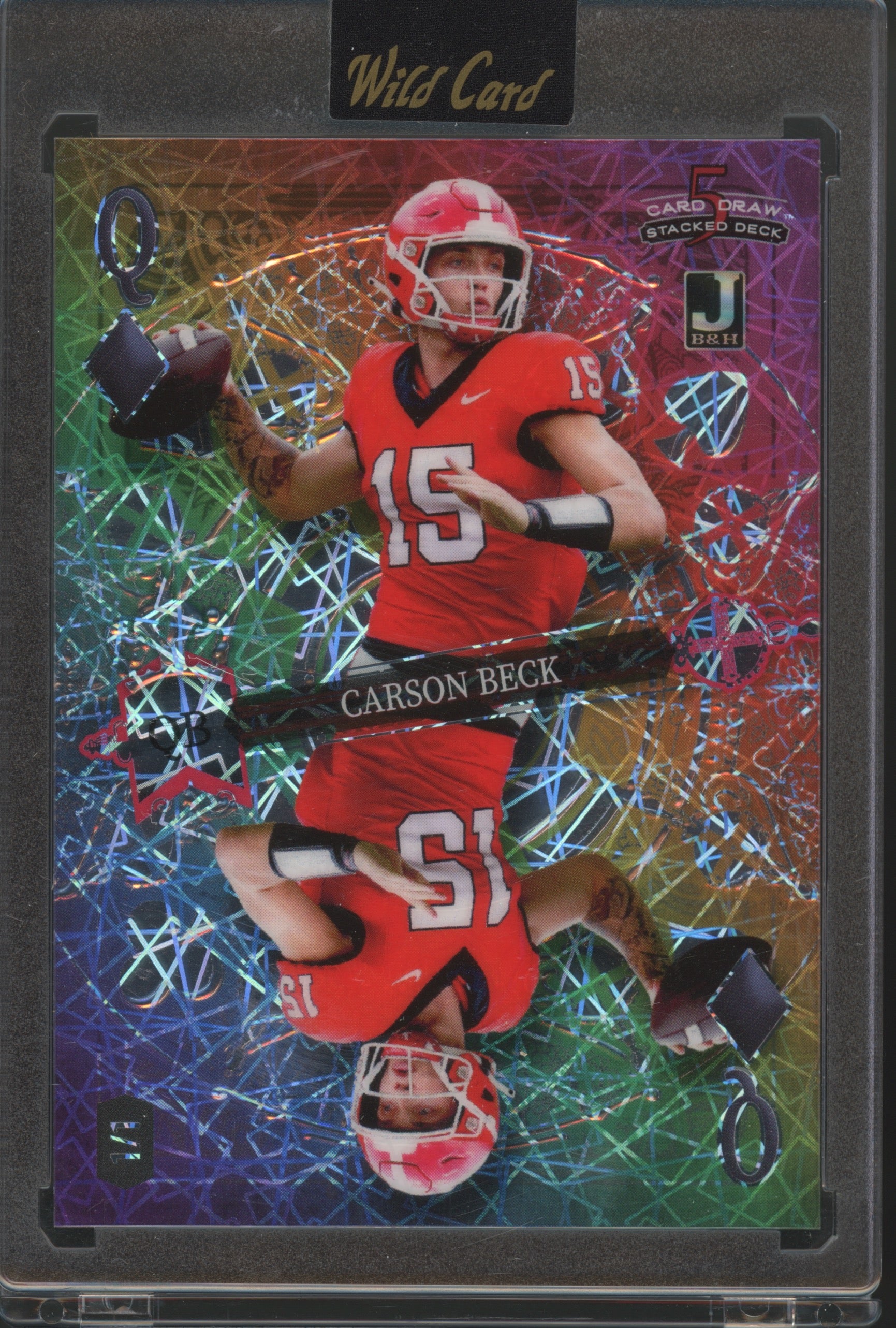 2023 5 Card Draw #DK-CB Carson Beck 1/1 Rookie Stacked Deck Rainbow