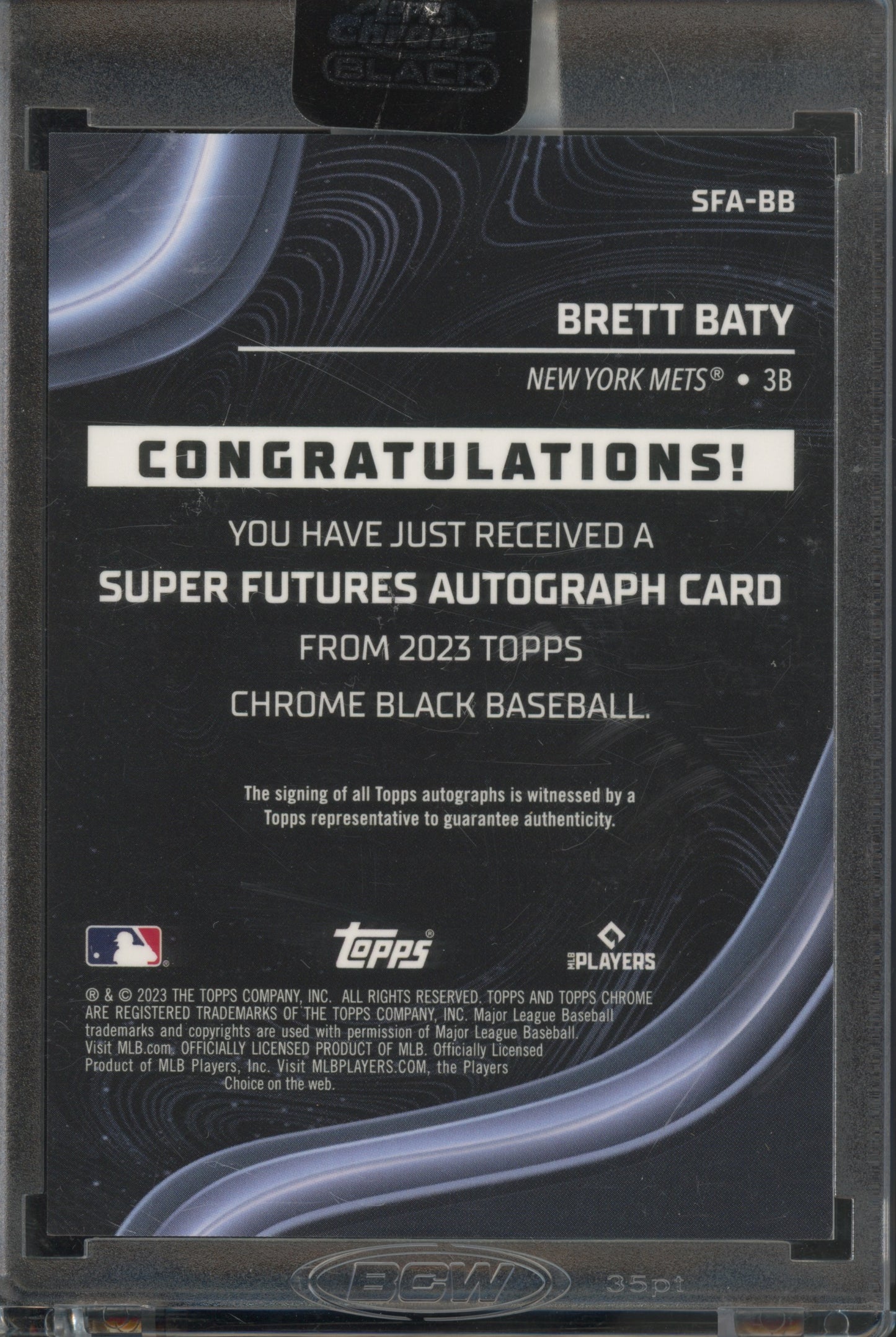 2023 Topps Chrome Black #SFA-BB Brett Baty Super Futures Auto Gold 3/50 Rookie