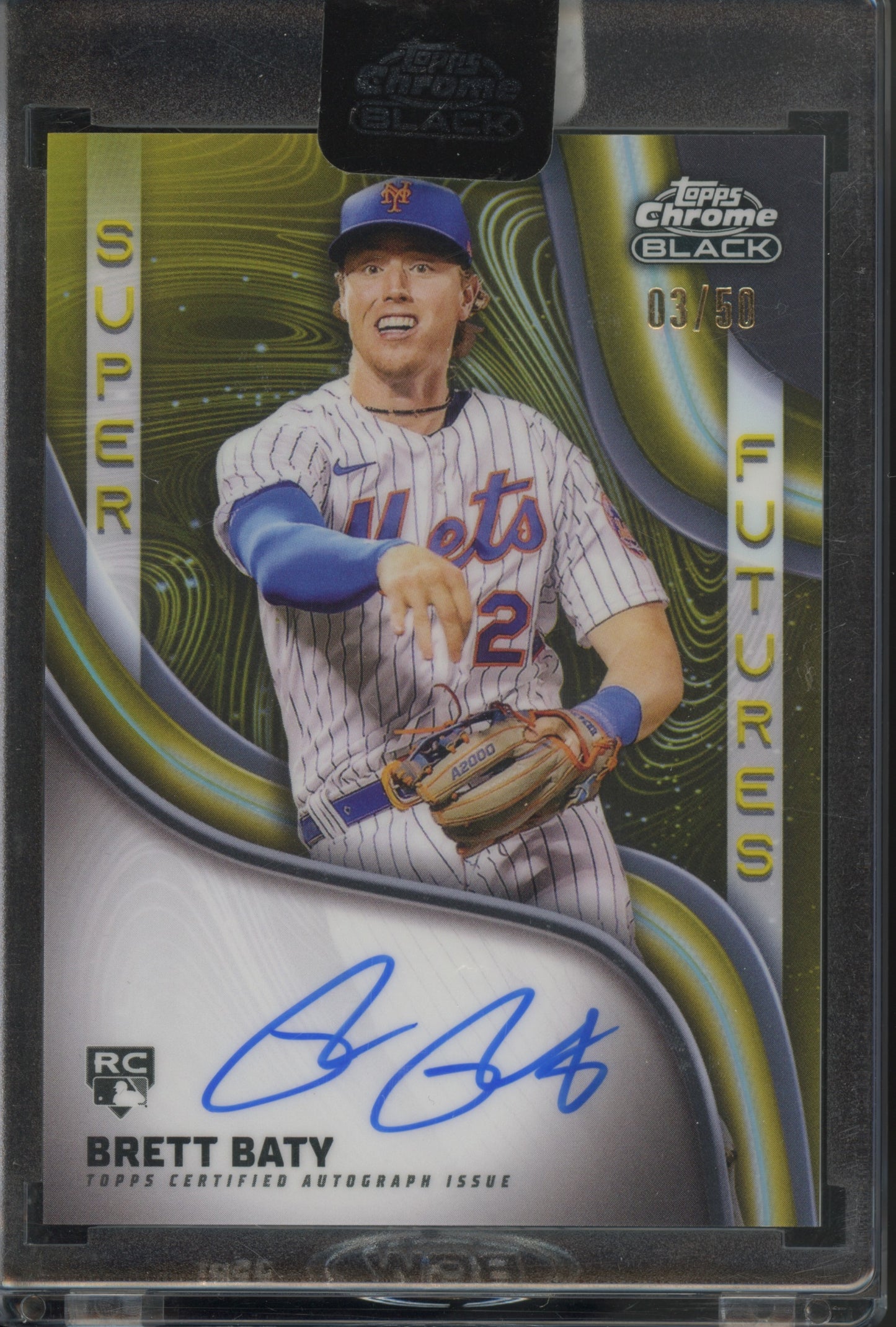 2023 Topps Chrome Black #SFA-BB Brett Baty Super Futures Auto Gold 3/50 Rookie