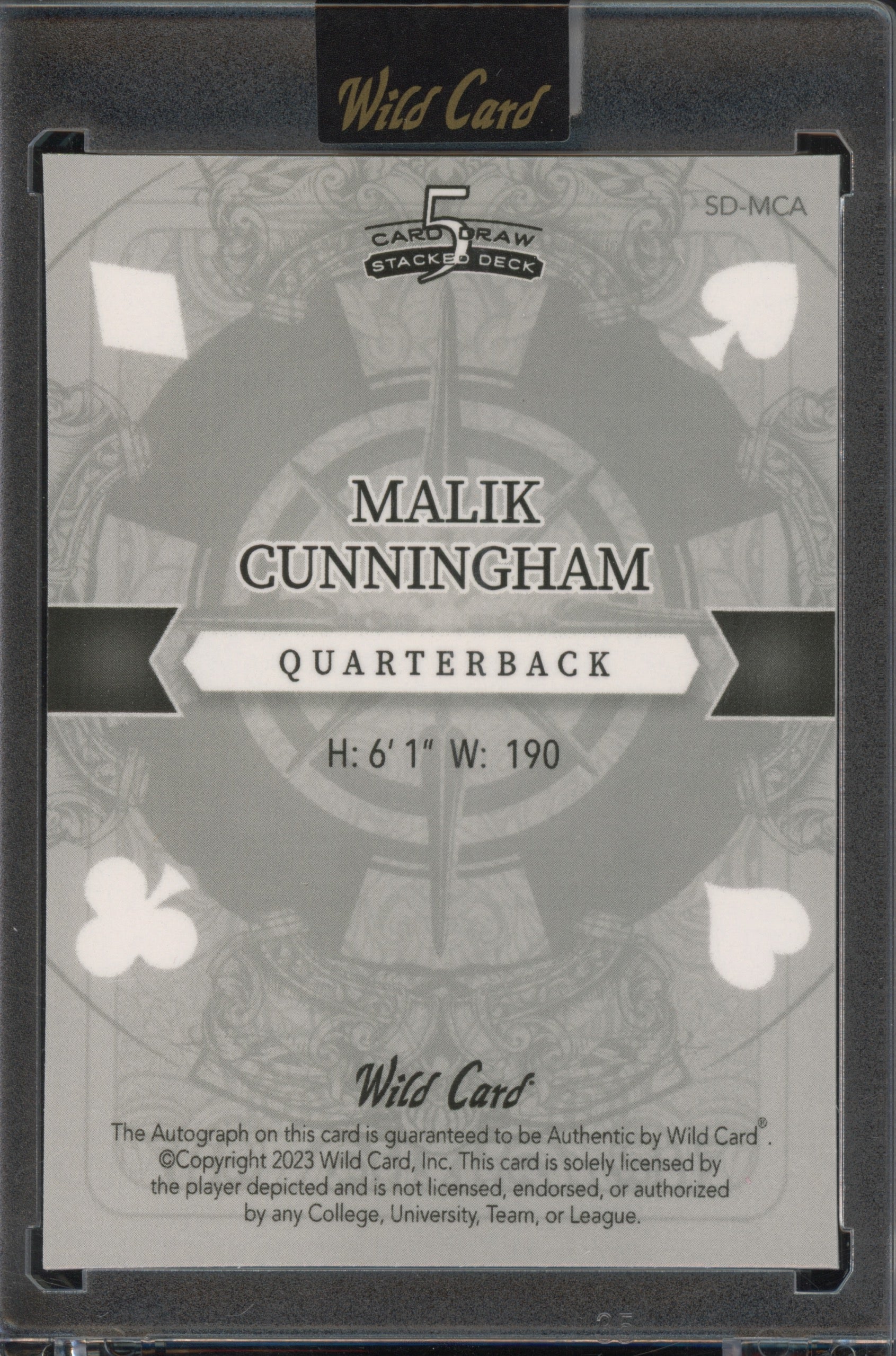 2023 5 Card Draw #SD-MCA Malik Cunningham Stacked Deck Rainbow Auto 1/1 Rookie