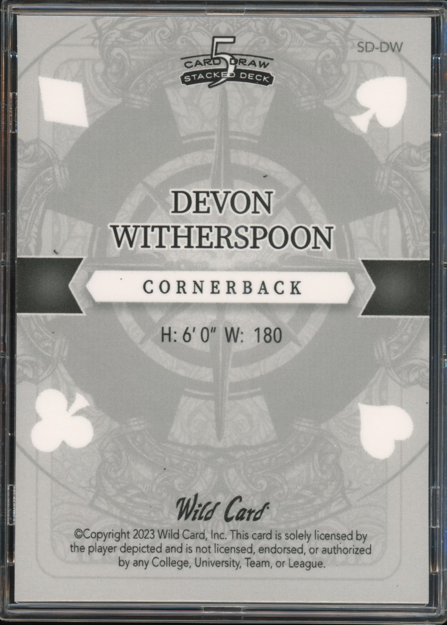 2023 5 Card Draw #SD-DW Devon Witherspoon Stacked Deck 5/5 Rookie