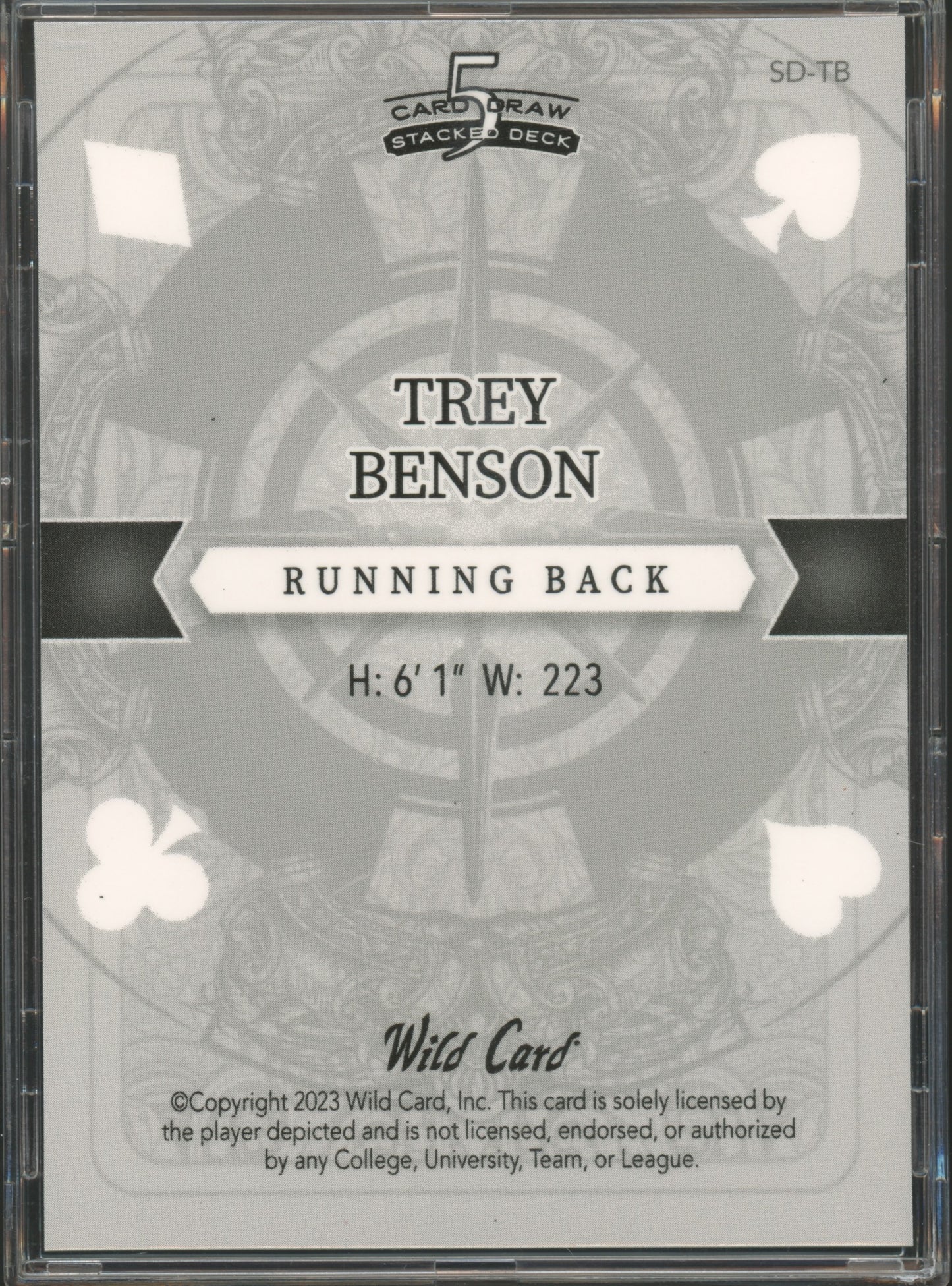 2023 5 Card Draw #SD-TB Trey Benson Stacked Deck 1/3 PRC