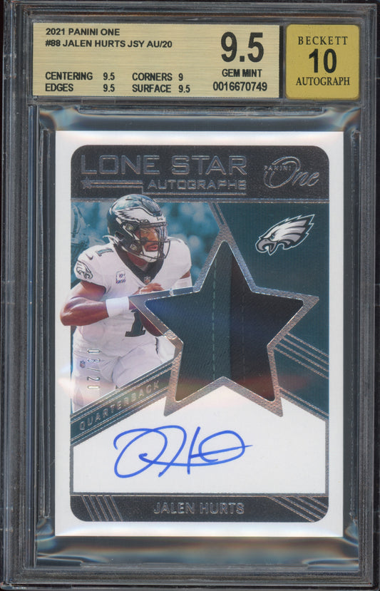 2021 Panini One #88 Jalen Hurts Lone Star Autographs 3/20 BGS 9.5