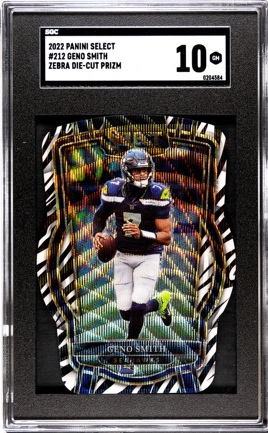 2022 Panini Select #212 Geno Smith Zebra Prizm Die Cut Prizm SGC 10