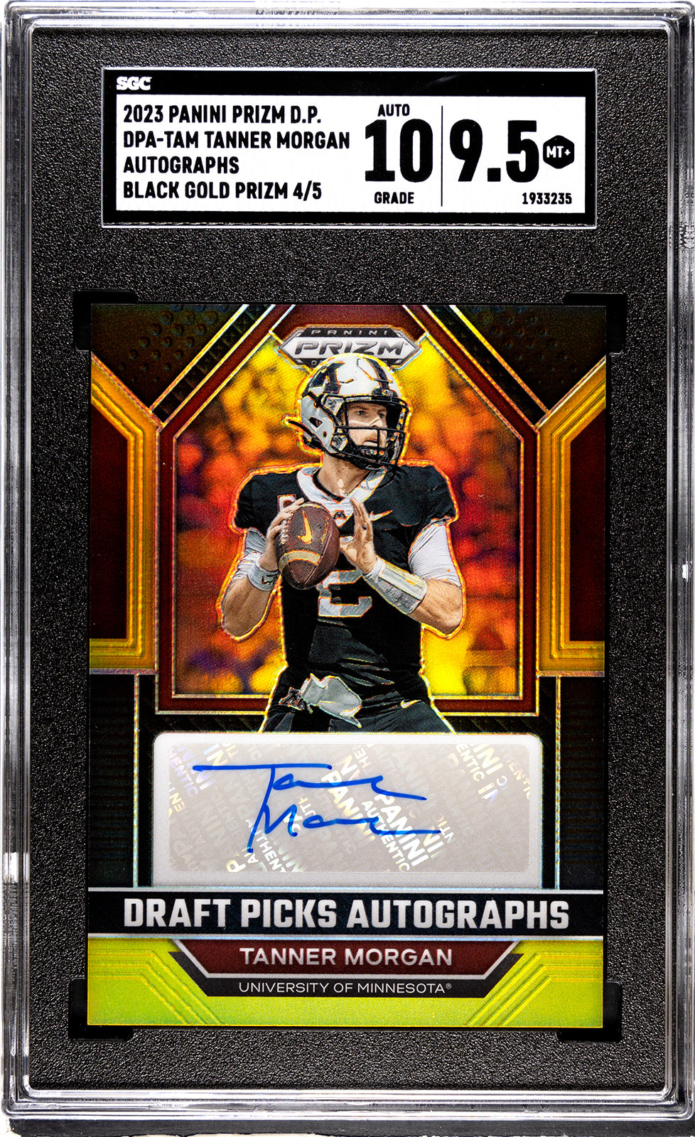 2023 Panini Prizm Draft Picks #DPA-TAM Tanner Morgan Draft Picks Autographs Black Gold /5 SGC 9.5