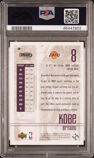 2001 Upper Deck Playmakers #39 Kobe Bryant PSA 8