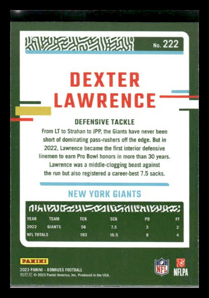 2023 Donruss #222 Dexter Lawrence Press Proof Red