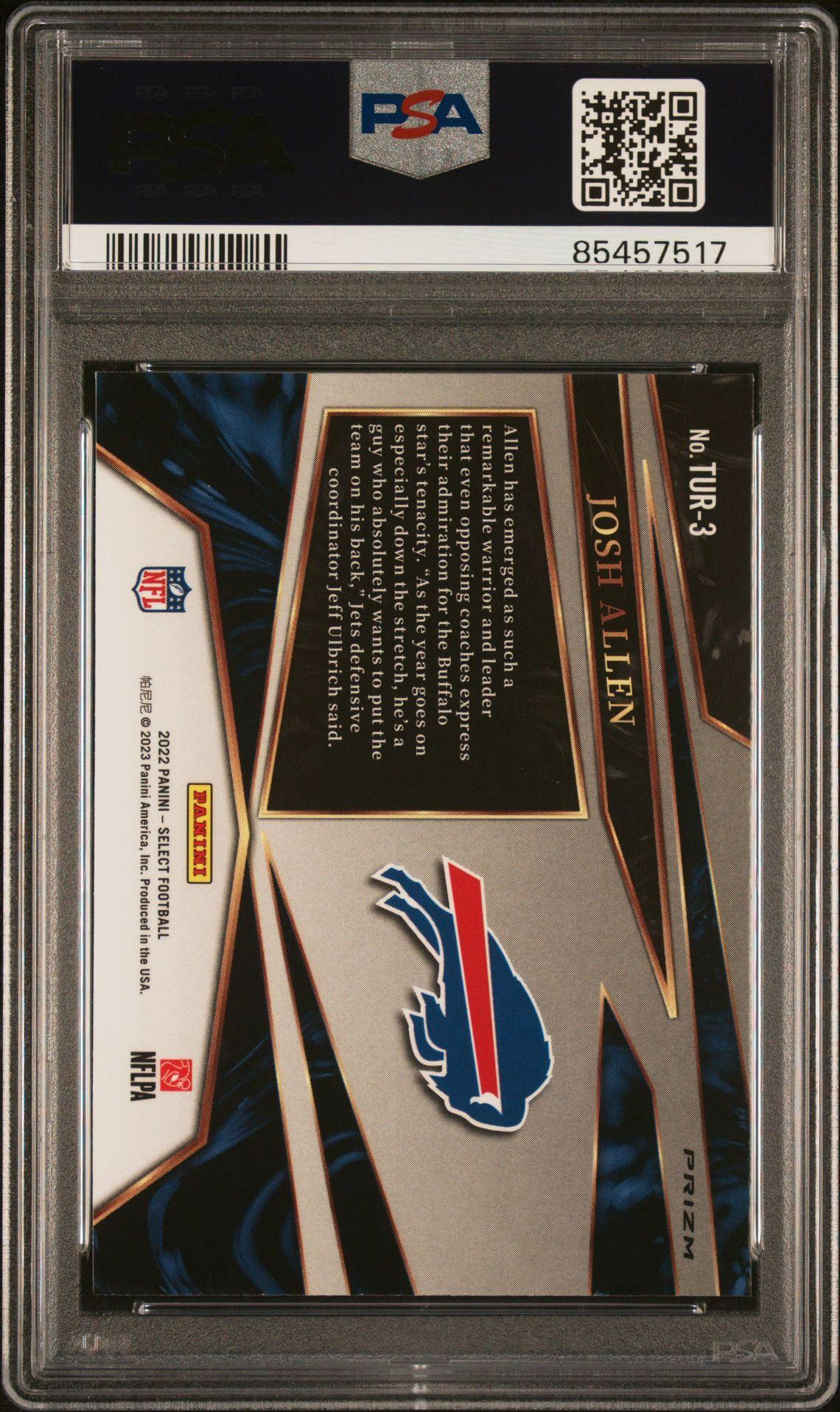 2022 Panini Select #TUR-3 Josh Allen Turbocharged Zebra Prizm PSA 10