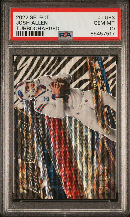 2022 Panini Select #TUR-3 Josh Allen Turbocharged Zebra Prizm PSA 10