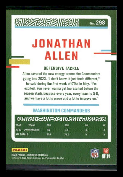 2023 Donruss #298 Jonathan Allen Press Proof Red