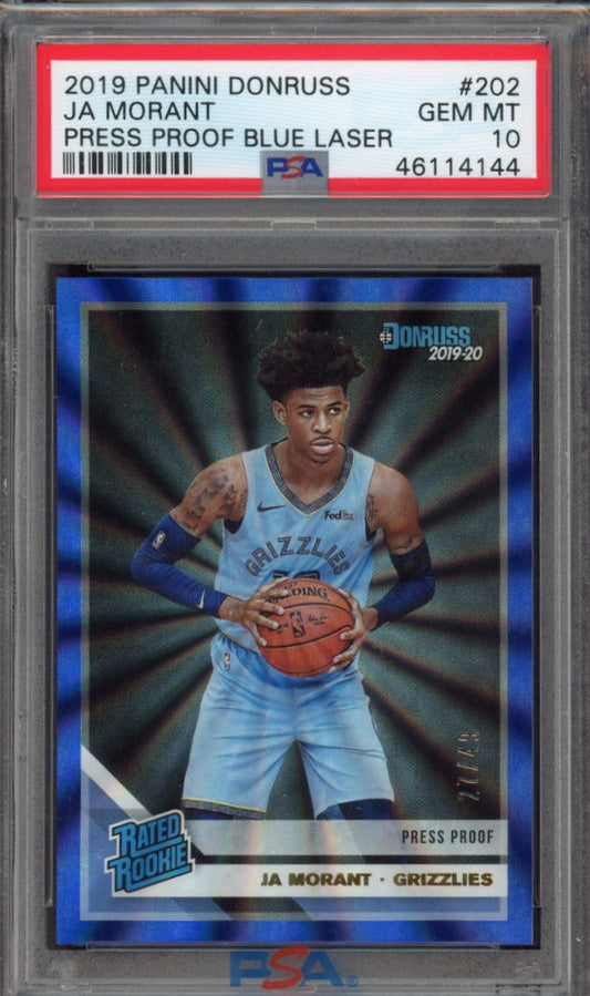 2019 Panini Donruss #202 Ja Morant Press Proof Blue Laser /49 PSA 10 Near mint or better