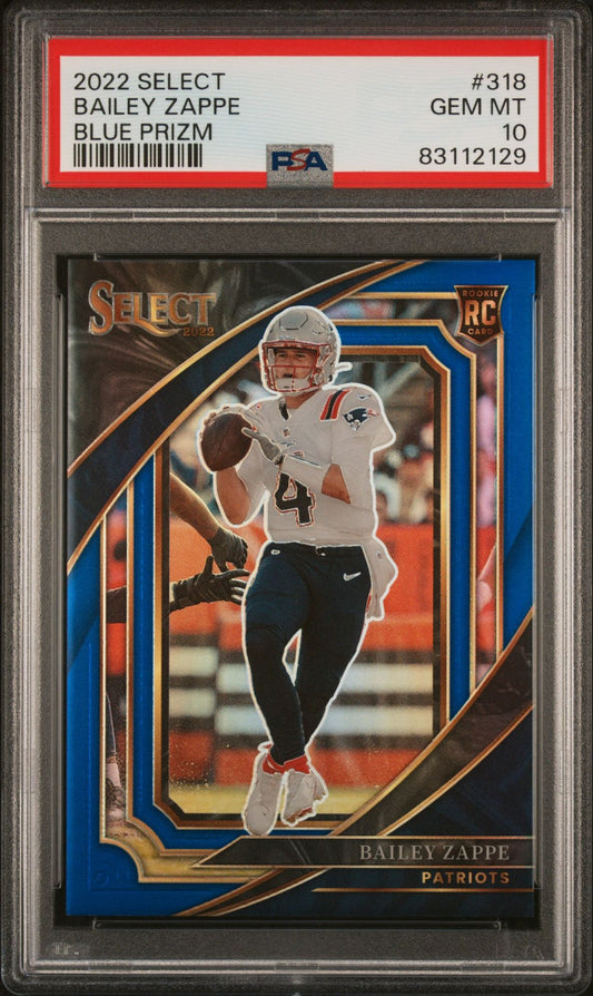 2022 Panini Select #318 Bailey Zappe Blue Prizm /99 PSA 10 Near mint or better