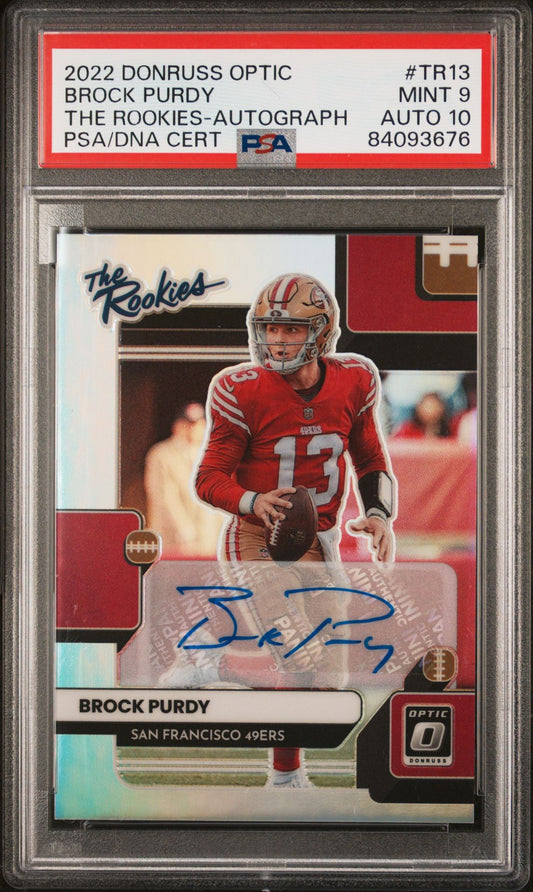 2022 Panini Donruss Optic #TR-13 Brock Purdy Autograph /99 The Rookies PSA 9 Near mint or better